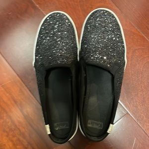 Kate Spade+Keds black glitter mules